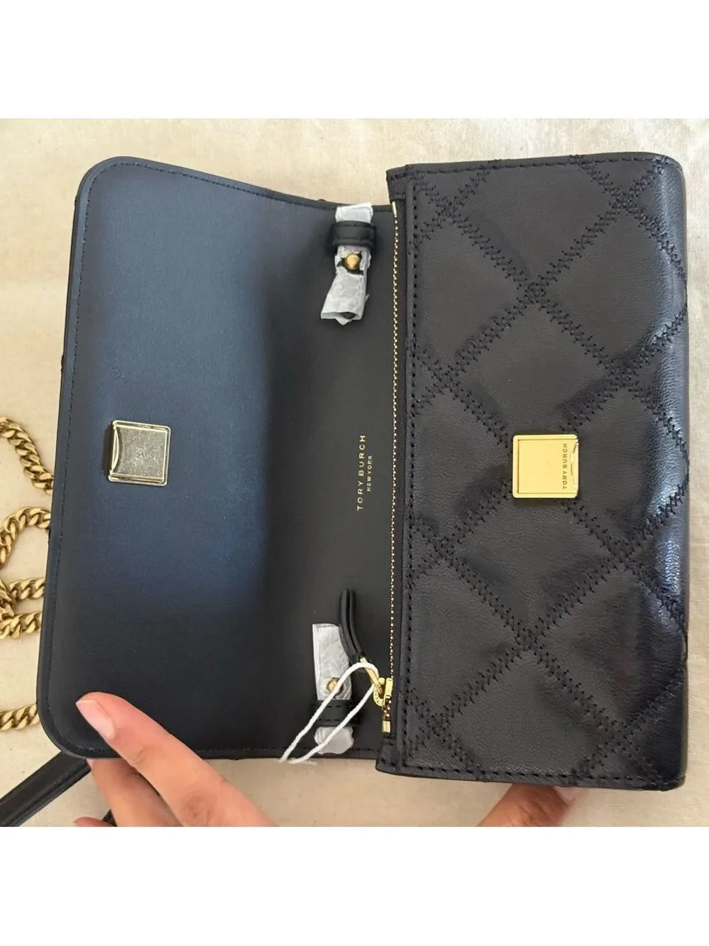 New Tory Burch Willa Diamond Quilted Soft Leather Crossbody Chain Wallet Bag,